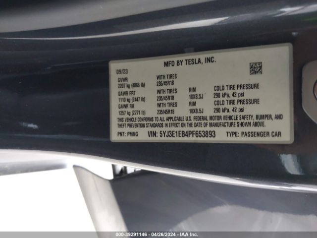 5YJ3E1EB4PF653893 Tesla Model 3 Long Range Dual Motor All-wheel Drive