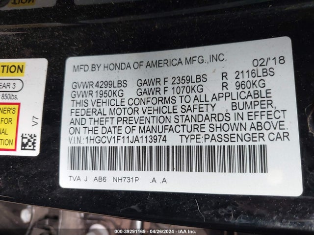Honda ACCORD LX 2018 1HGCV1F11JA113974 Image 9
