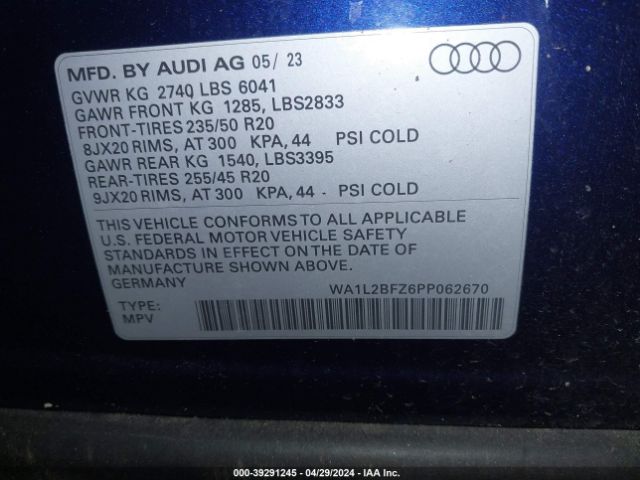 WA1L2BFZ6PP062670 Audi Q4 E-tron Premium Plus 50 Quattro