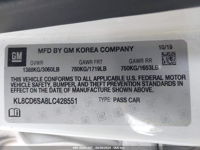 Chevrolet Spark Fwd 1lt Automatic 2020 KL8CD6SA8LC428551 Image 9