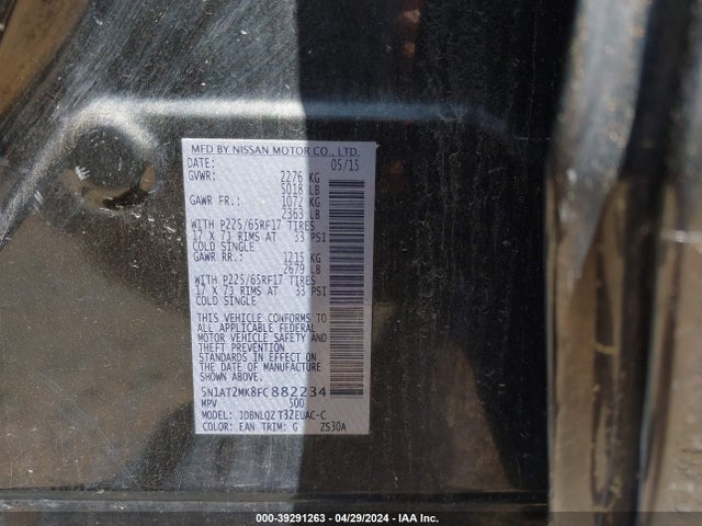 Nissan ROGUE SV 2015 5N1AT2MK8FC882234 Image 9