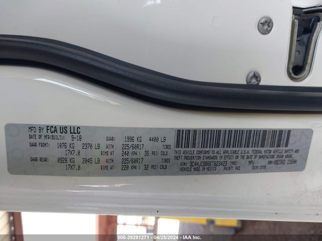3C4NJCBB6KT623423 Jeep Compass Latitude Fwd