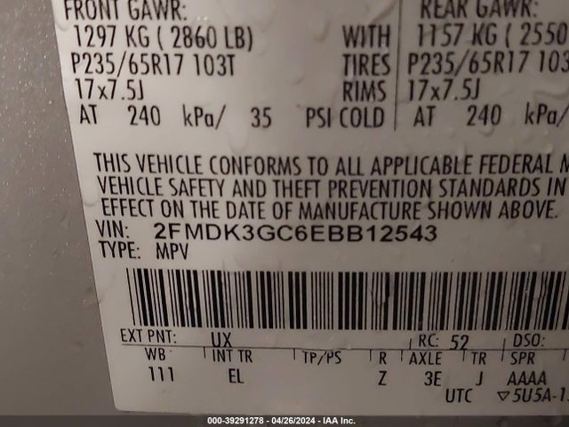Ford EDGE SE 2014 2FMDK3GC6EBB12543 Image 9