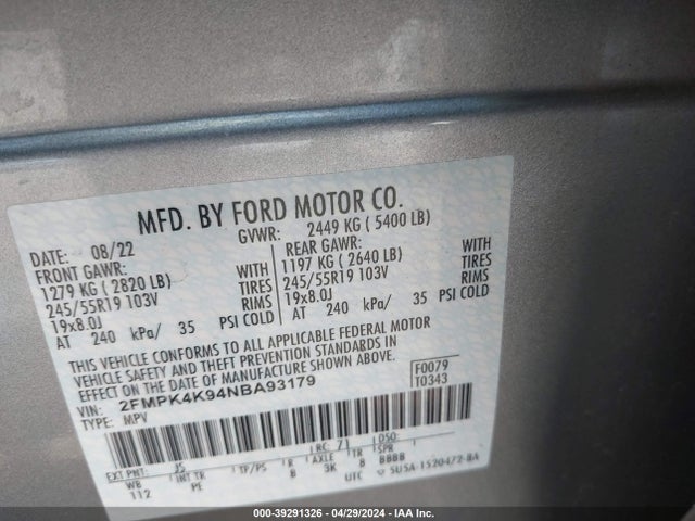 Ford Edge Titanium 2022 2FMPK4K94NBA93179 Image 9