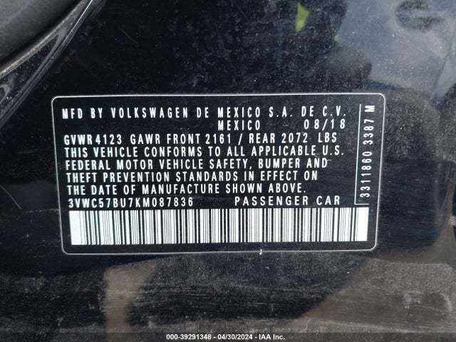 3VWC57BU7KM087836 Volkswagen Jetta 1.4t R-line/1.4t S/1.4t Se