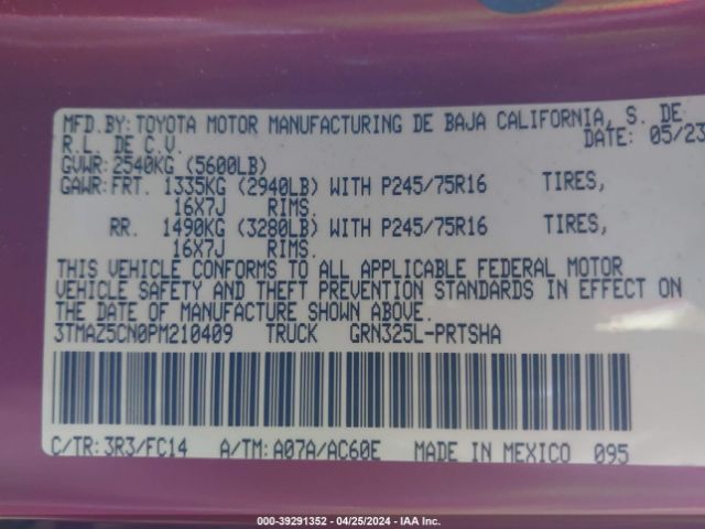 3TMAZ5CN0PM210409 Toyota Tacoma Sr5 V6