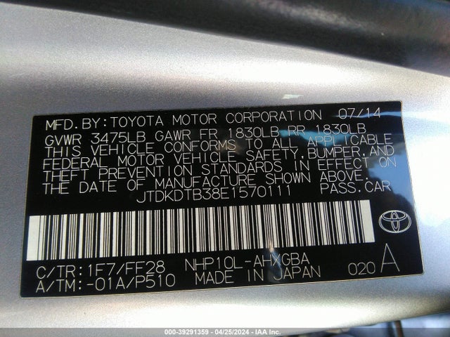 Toyota Prius C Three 2014 JTDKDTB38E1570111 Image 9