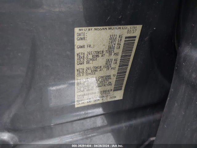 Nissan TITAN SV 2017 1N6AA1E60HN539668 Image 9
