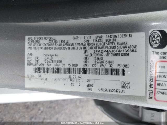 3FADP4AJ6GM139364 Ford FIESTA S