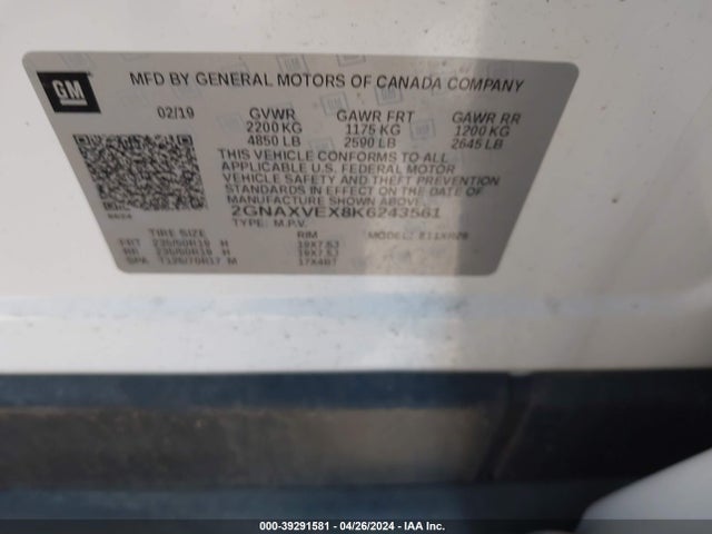 Chevrolet EQUINOX LT 2019 2GNAXVEX8K6243561 Image 9