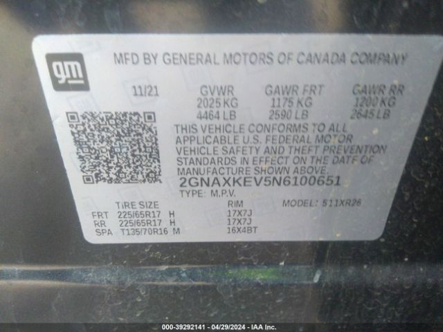 2GNAXKEV5N6100651 Chevrolet Equinox Fwd Lt