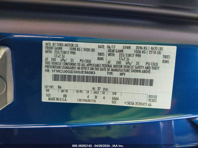 Ford ESCAPE SE 2017 1FMCU0GD3HUE56083 Image 9
