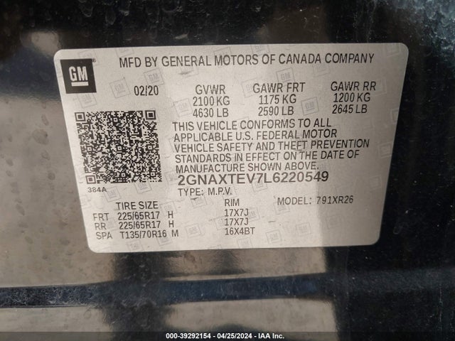 Chevrolet Equinox Awd 2fl 2020 2GNAXTEV7L6220549 Image 9