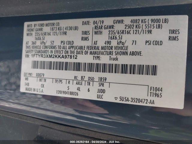 Ford Transit-250 2019 1FTYR3XM2KKA97812 Image 9