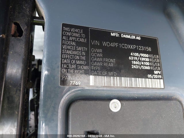 WD4PF1CDXKP123158 Mercedes-Benz Sprinter 2500 High Roof V6