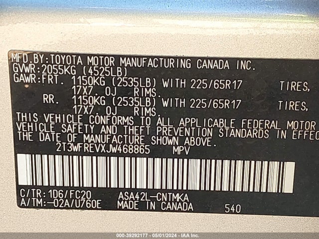 Toyota Rav4 Xle 2018 2T3WFREVXJW468865 Image 9