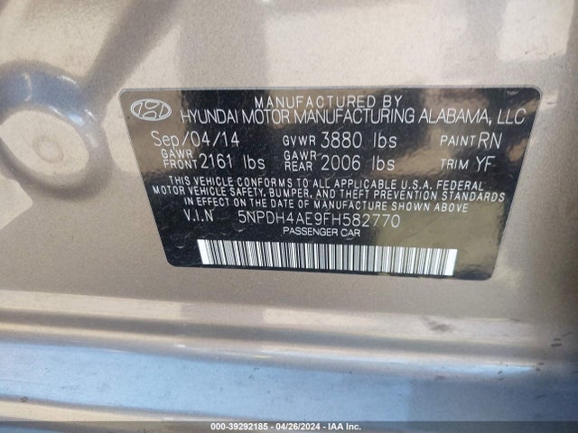 Hyundai ELANTRA SE 2015 5NPDH4AE9FH582770 Image 9