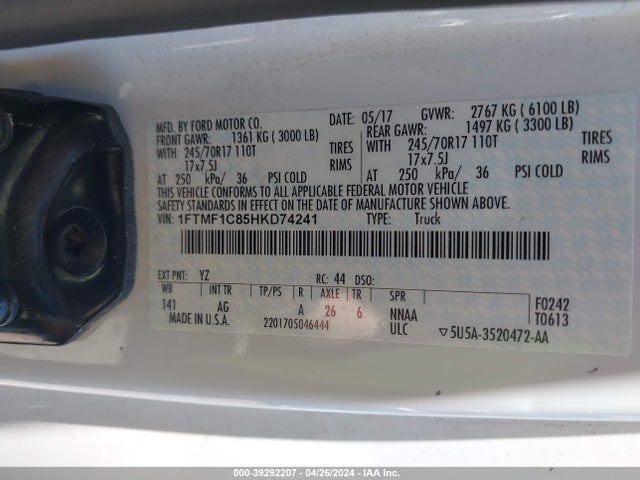 Ford F-150 Xl 2017 1FTMF1C85HKD74241 Image 9