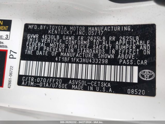 4T1BF1FK3HU433298 Toyota CAMRY SE