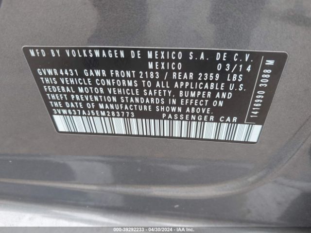 3VW637AJ5EM283773 Volkswagen Jetta Hybrid Se
