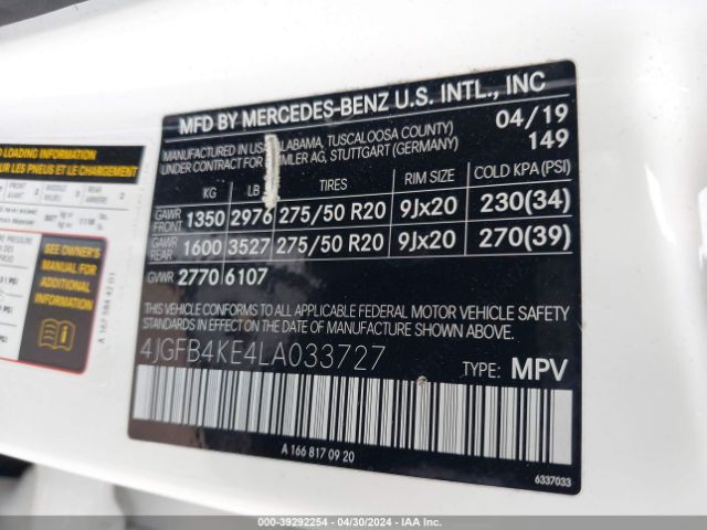 4JGFB4KE4LA033727 Mercedes-Benz Gle 350 4matic