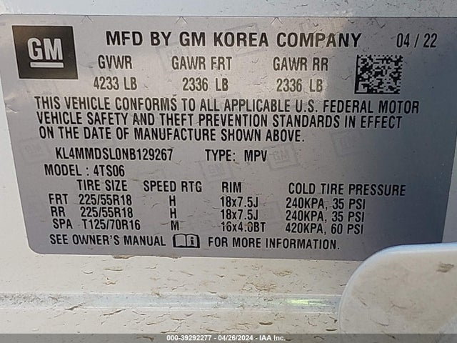 KL4MMDSL0NB129267 Buick Encore Gx Fwd Select