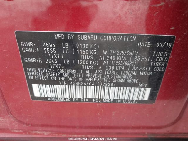 4S4BSAFC4J3329287 Subaru Outback 2.5i Premium