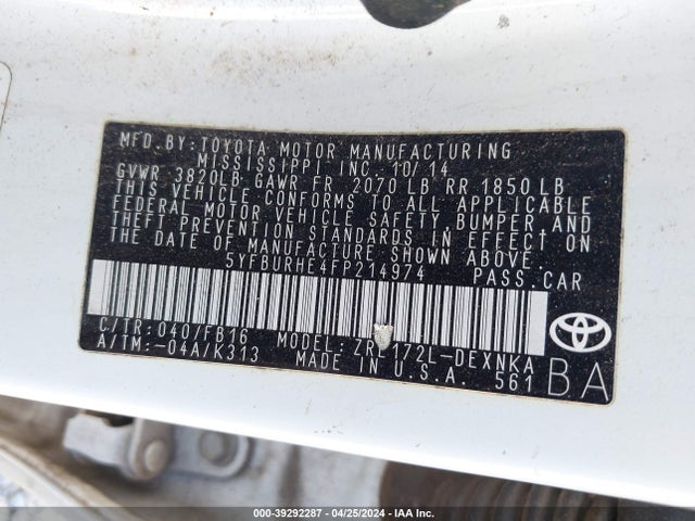 Toyota Corolla Le Plus 2015 5YFBURHE4FP214974 Image 9