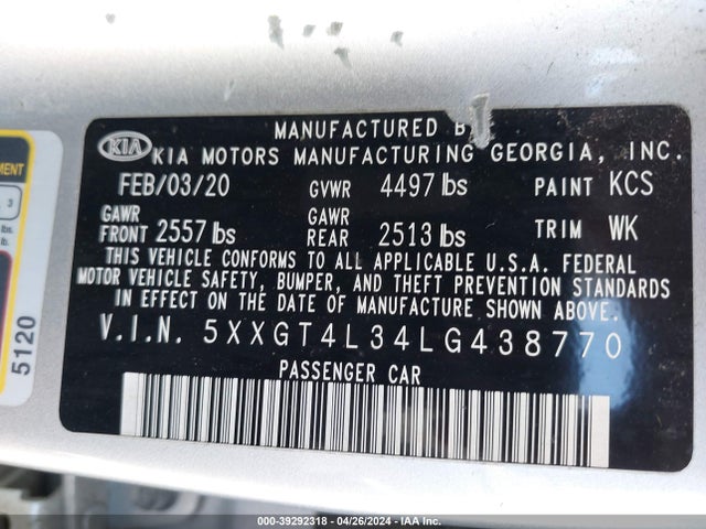 KIA Optima Lx 2020 5XXGT4L34LG438770 Image 9