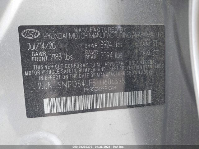 5NPD84LF5LH606595 Hyundai ELANTRA SEL