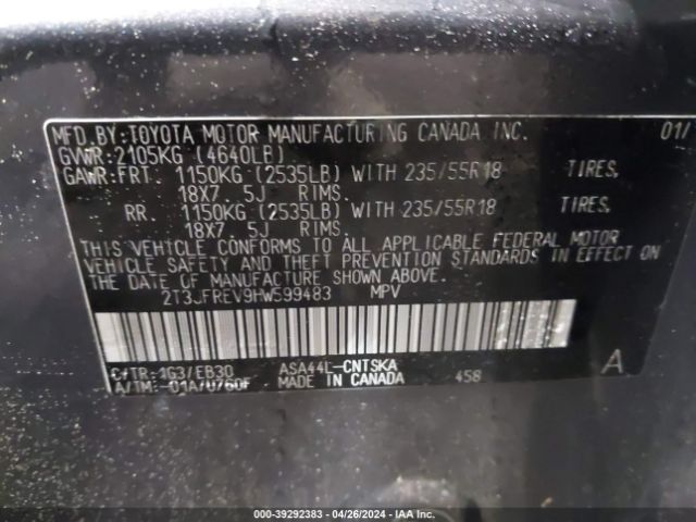 2T3JFREV9HW599483 Toyota RAV4 SE