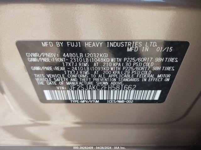 JF2SJAKC2FH581662 Subaru Forester 2.5i Limited