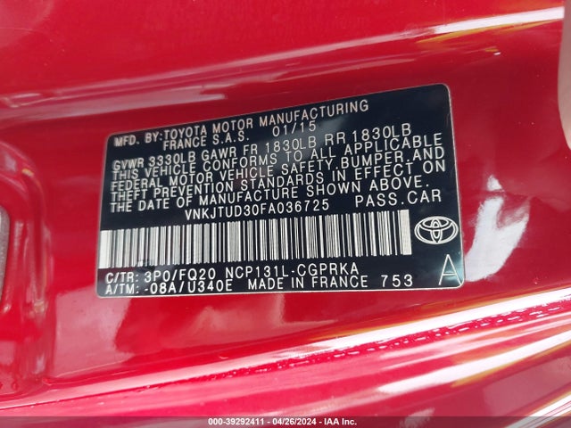 Toyota YARIS L 2015 VNKJTUD30FA036725 Image 9