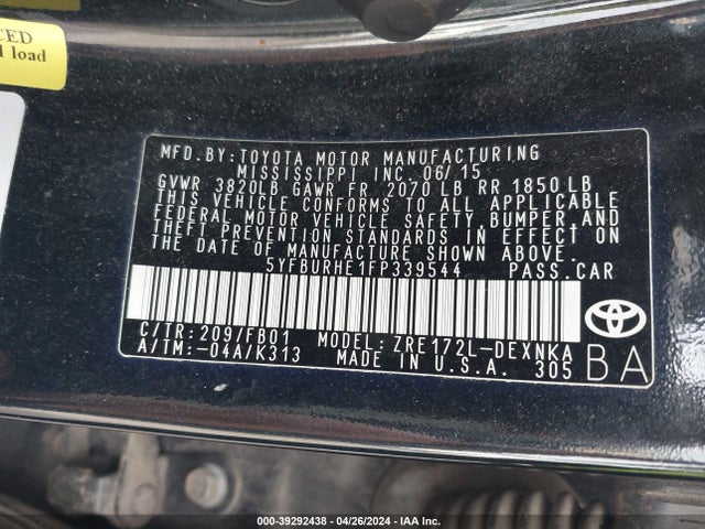 Toyota Corolla Le Plus 2015 5YFBURHE1FP339544 Image 9