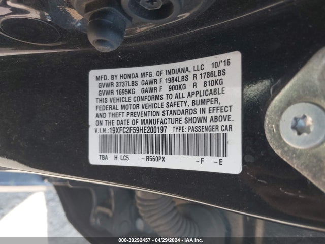 Honda Civic Lx 2017 19XFC2F59HE200197 Image 9