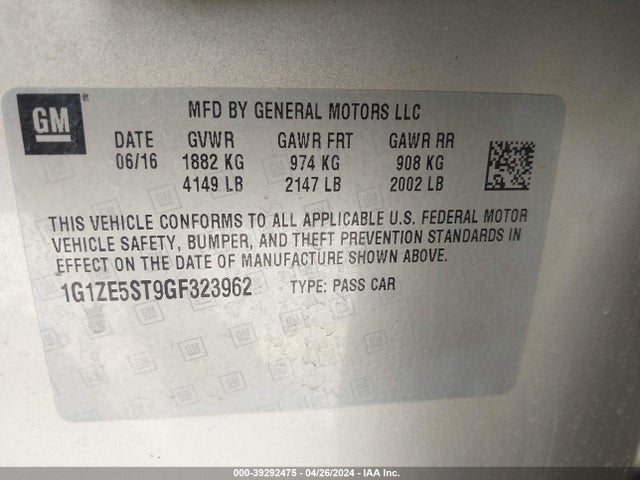 Chevrolet MALIBU 1LT 2016 1G1ZE5ST9GF323962 Image 9