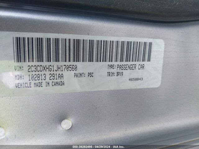 2C3CDXHG1JH170560 Dodge Charger Sxt Plus Rwd