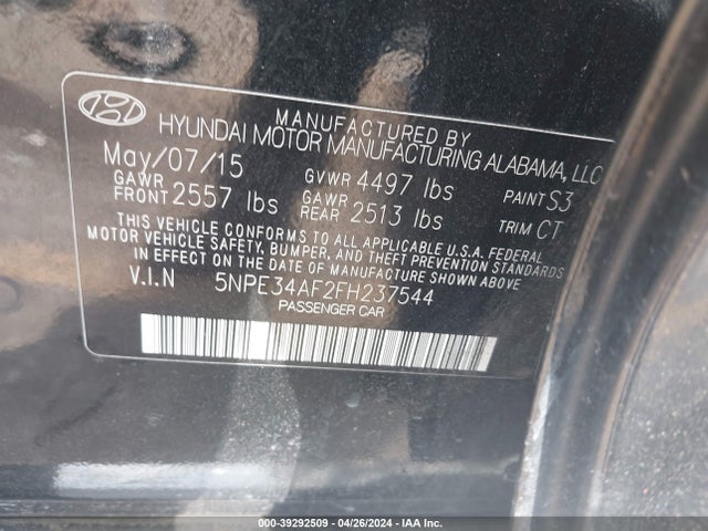 Hyundai Sonata Limited 2015 5NPE34AF2FH237544 Image 9