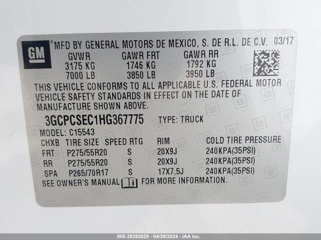 Chevrolet Silverado 1500 1lz 2017 3GCPCSEC1HG367775 Image 9