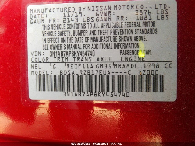Nissan SENTRA SR 2019 3N1AB7AP8KY454740 Image 9