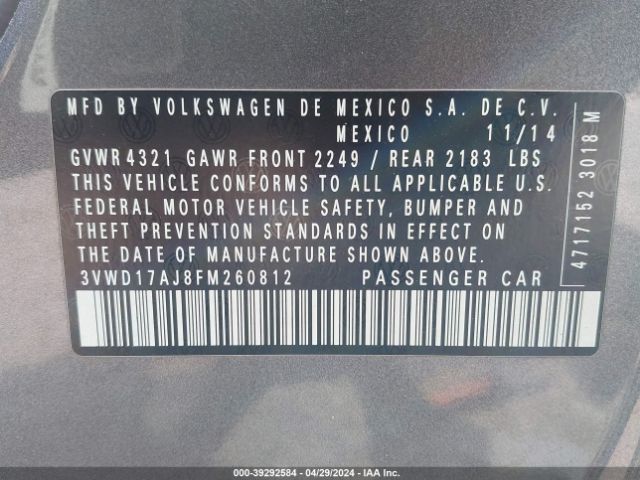 3VWD17AJ8FM260812 Volkswagen Jetta 1.8t Se