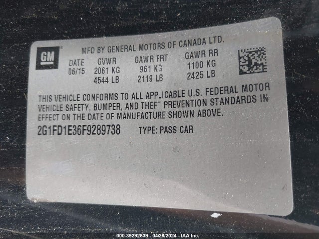 Chevrolet Camaro 1lt 2015 2G1FD1E36F9289738 Image 9