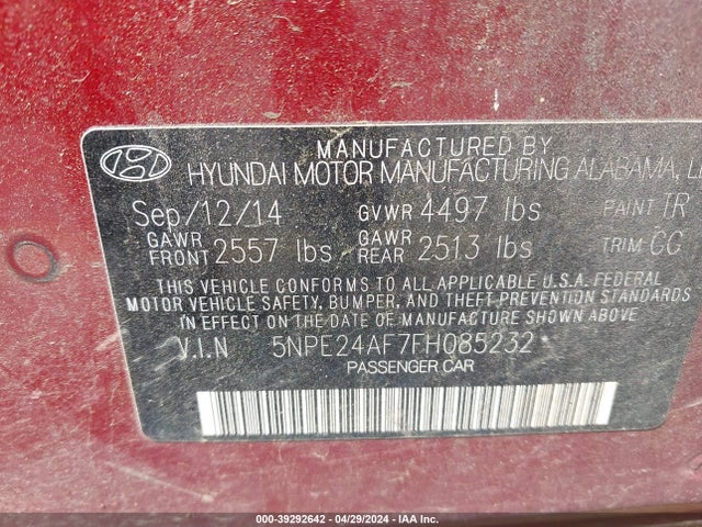 Hyundai SONATA SE 2015 5NPE24AF7FH085232 Image 9