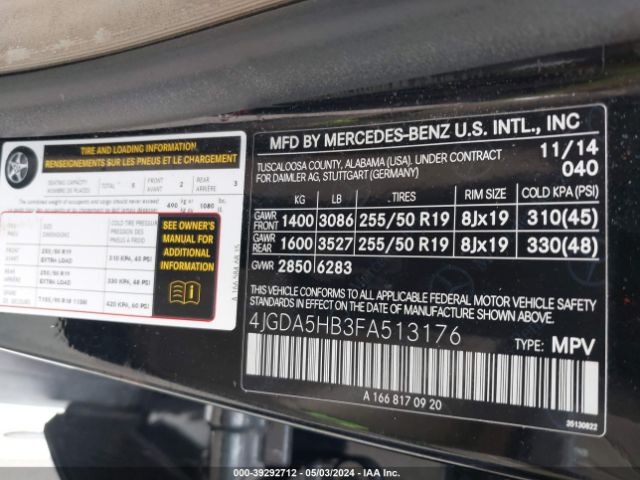 4JGDA5HB3FA513176 Mercedes-Benz Ml 350 4matic