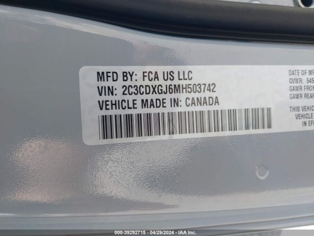 2C3CDXGJ6MH503742 Dodge Charger Scat Pack Widebody Rwd