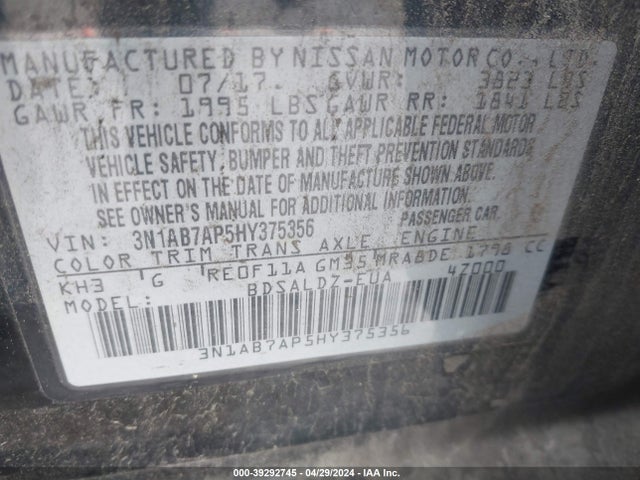 Nissan SENTRA SV 2017 3N1AB7AP5HY375356 Image 9