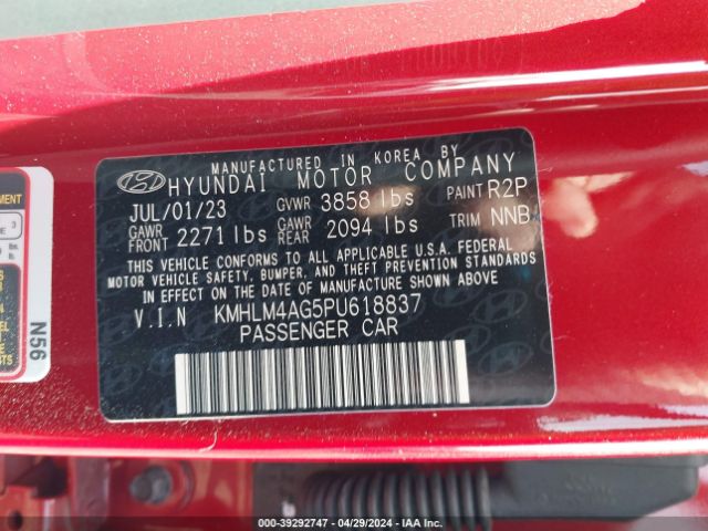 KMHLM4AG5PU618837 Hyundai ELANTRA SEL