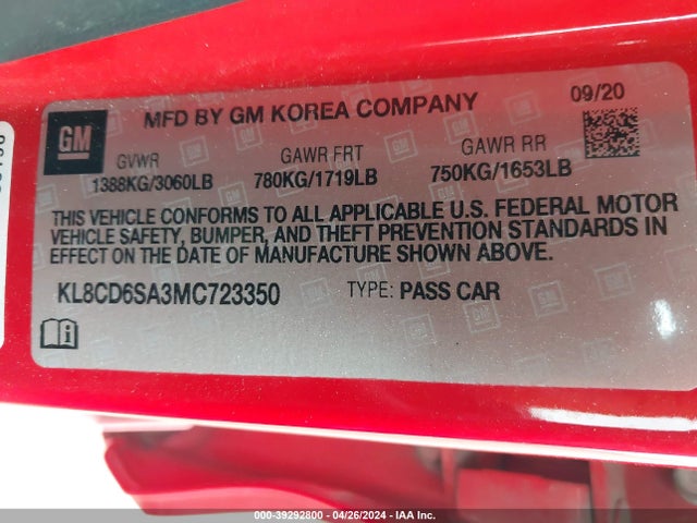 Chevrolet Spark Fwd 1lt Automatic 2021 KL8CD6SA3MC723350 Image 9