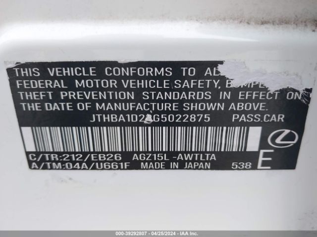 JTHBA1D25G5022885 Lexus IS 200T