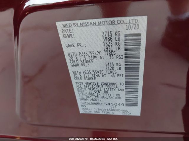5N1DL0MN6LC545049 Infiniti QX60 LUXE